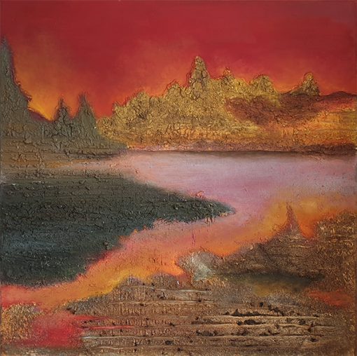 Acrylbild Mischtechnik Marmormehl, Rote Landschaft