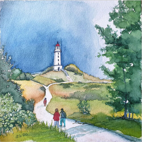 aquarellbild sabineleipold leuchtturm dornbusch hiddensee