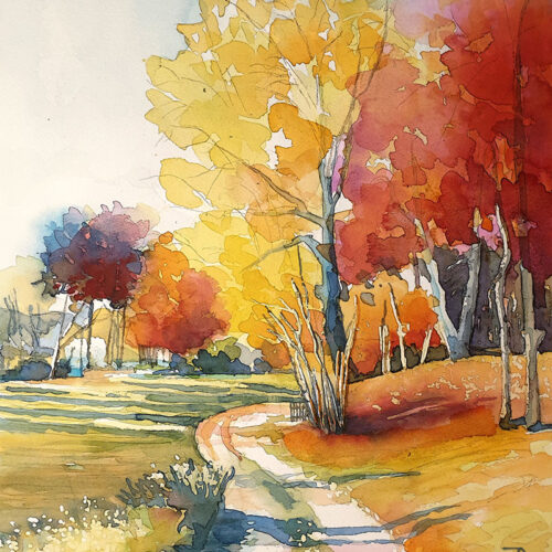 Herbstbild Pfreimd, Aquarell, Sabine Leipold, Regensburg