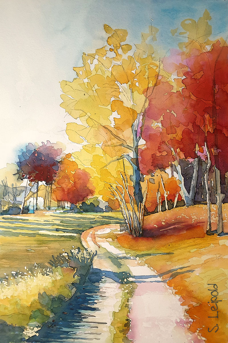 Aquarell Herbstbild Original Aquarell Auf 640g B ttenpapier