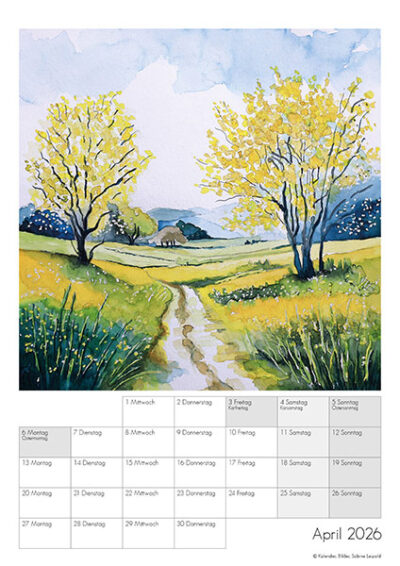 Kunstkalender Aquarell Sabine Leipold 2026