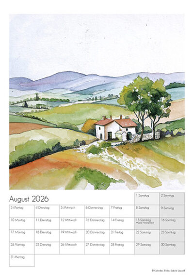Kunstkalender Aquarell Sabine Leipold 2026