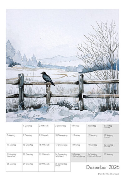 Kunstkalender Aquarell Sabine Leipold 2026