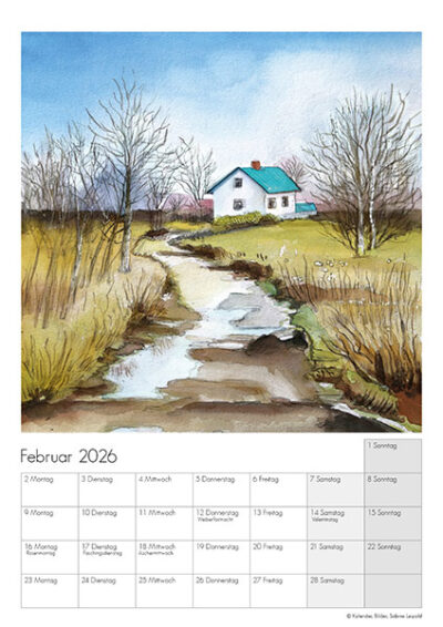 Kunstkalender Aquarell Sabine Leipold 2026