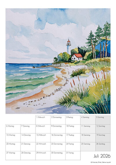 Kunstkalender Aquarell Sabine Leipold 2026