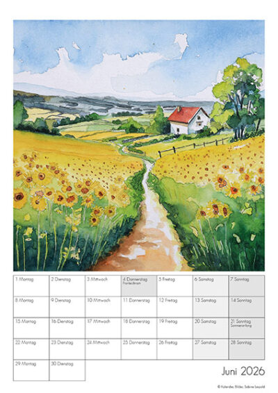 Kunstkalender Aquarell Sabine Leipold 2026