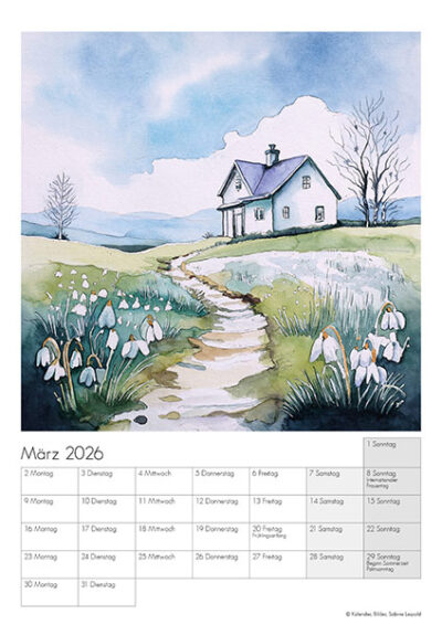 Kunstkalender Aquarell Sabine Leipold 2026