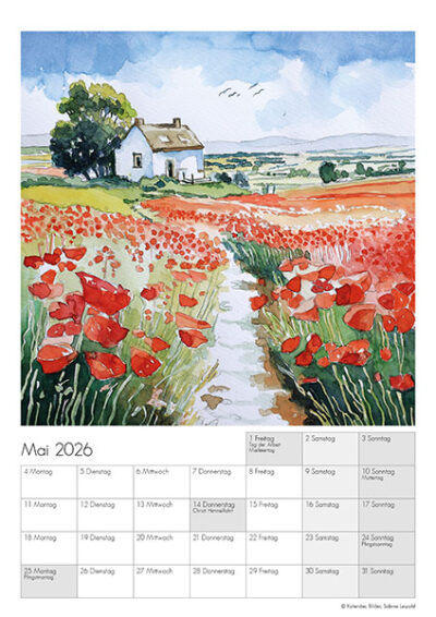 Kunstkalender Aquarell Sabine Leipold 2026