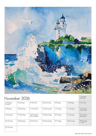 Kunstkalender Aquarell Sabine Leipold 2026