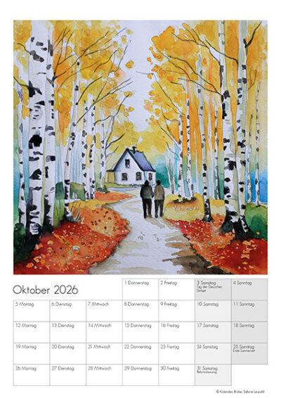 Kunstkalender Aquarell Sabine Leipold 2026