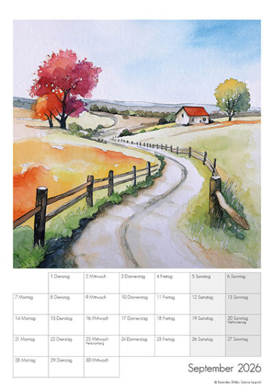 Kunstkalender Aquarell Sabine Leipold 2026