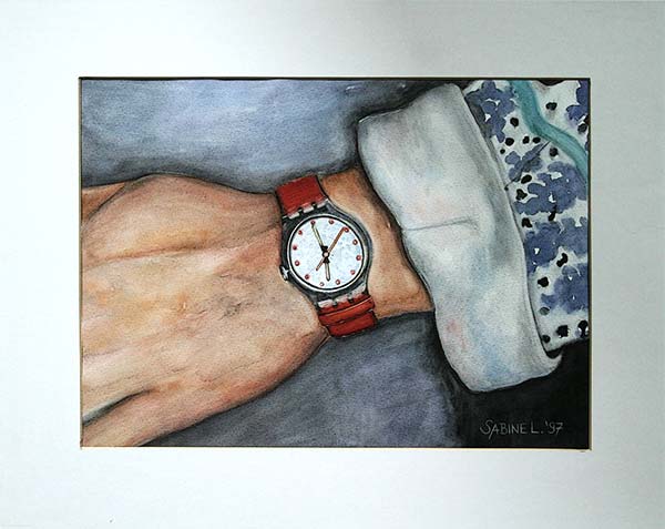 Hand mit Uhr, Aquarell von Sabine Leipold