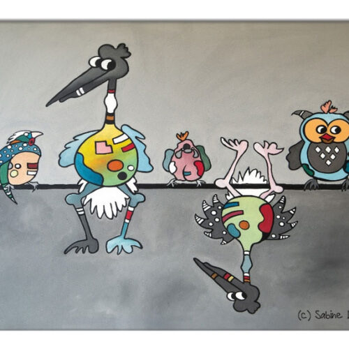 Leinwanddruck "Crazy-Animals" von Sabine Leipold, Titel: "Schräge Vögel"