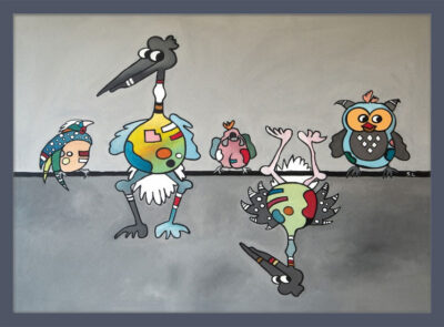 Leinwanddruck "Crazy-Animals" von Sabine Leipold, Titel: "Schräge Vögel"