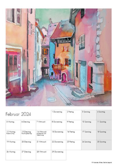 Kunstkalender 2024, Februar, Aquarelle von Sabine Leipold