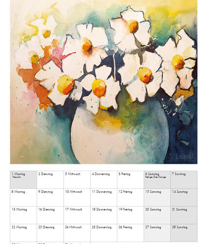 Kunstkalender 2024, Januar, Aquarelle von Sabine Leipold