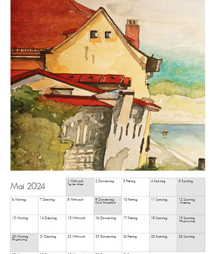 Kunstkalender 2024, Mai, Motiv Regensburg, Aquarelle von Sabine Leipold