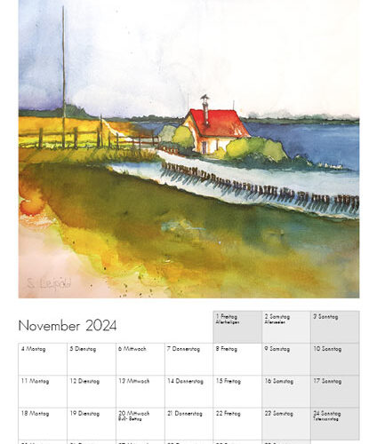 Kunstkalender 2024, November, Ostsee, Aquarelle von Sabine Leipold