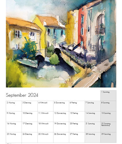 Kunstkalender 2024, September, Aquarelle von Sabine Leipold