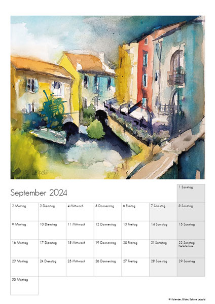 Kunstkalender 2024, September, Aquarelle von Sabine Leipold