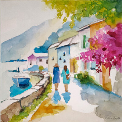 Standpromenade, Original Aquarell von der Künstlerin Sabine Leipold